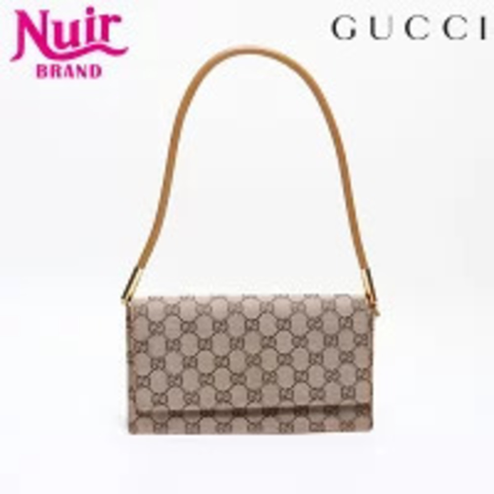 Gucci GG Canvas Shoulder Bag Beige Brown